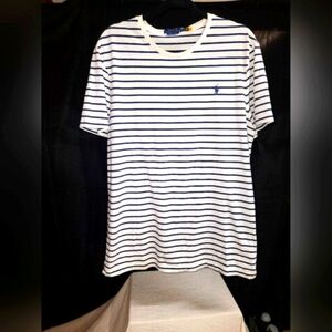 Polo by Ralph Lauren Men's White and Navy Striped Tee